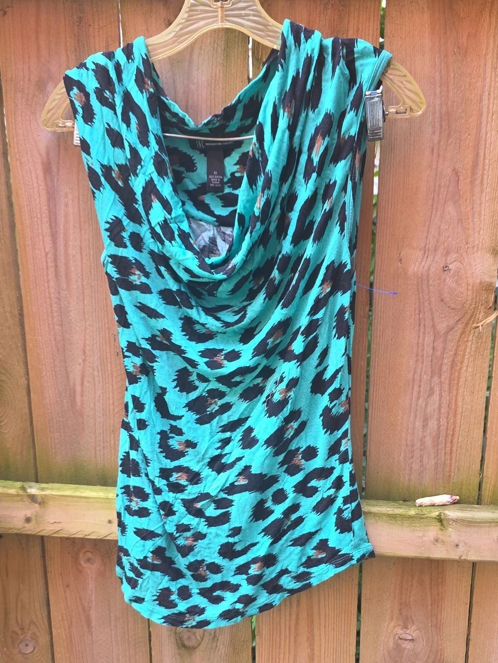 INC International Concepts Teal and Black Animal-Print Top